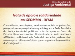 Nota de apoio da Rede Brasileira do Justiça Ambiental ao GEDMMA-UFMA